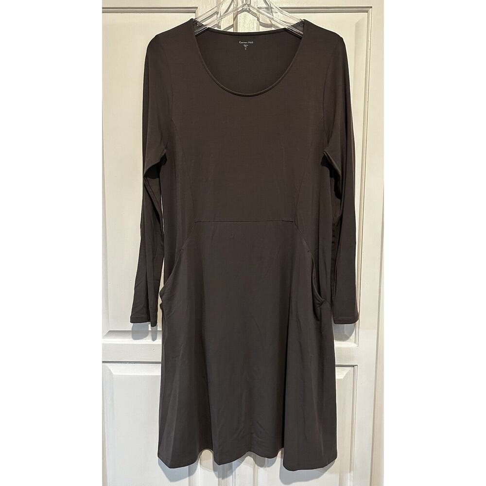 Garnet Hill Long Sleeve Dress Size Medium Pullover Pockets Midi Tencel Stretch
